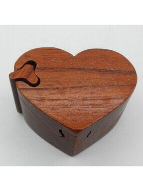 Wood Carved Trinket Keepsake Jewelry Heart Shaped Treasure PUZZLE BOX 4 Piece